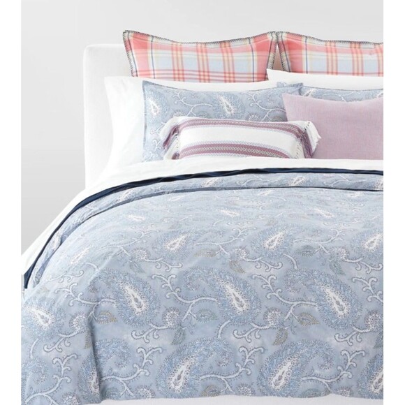 LRL Ralph Lauren Karina Paisley 3P king duvet cover shams set 100% Cotton Blue - Picture 9 of 9